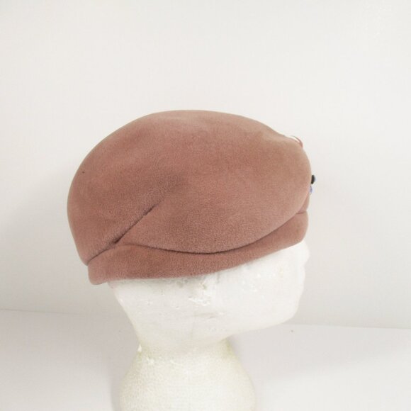 Vintage 1940's - 50's Pink Pillbox Hat Woman's Feathers & Brotch Chevalier Italy - Picture 6 of 9